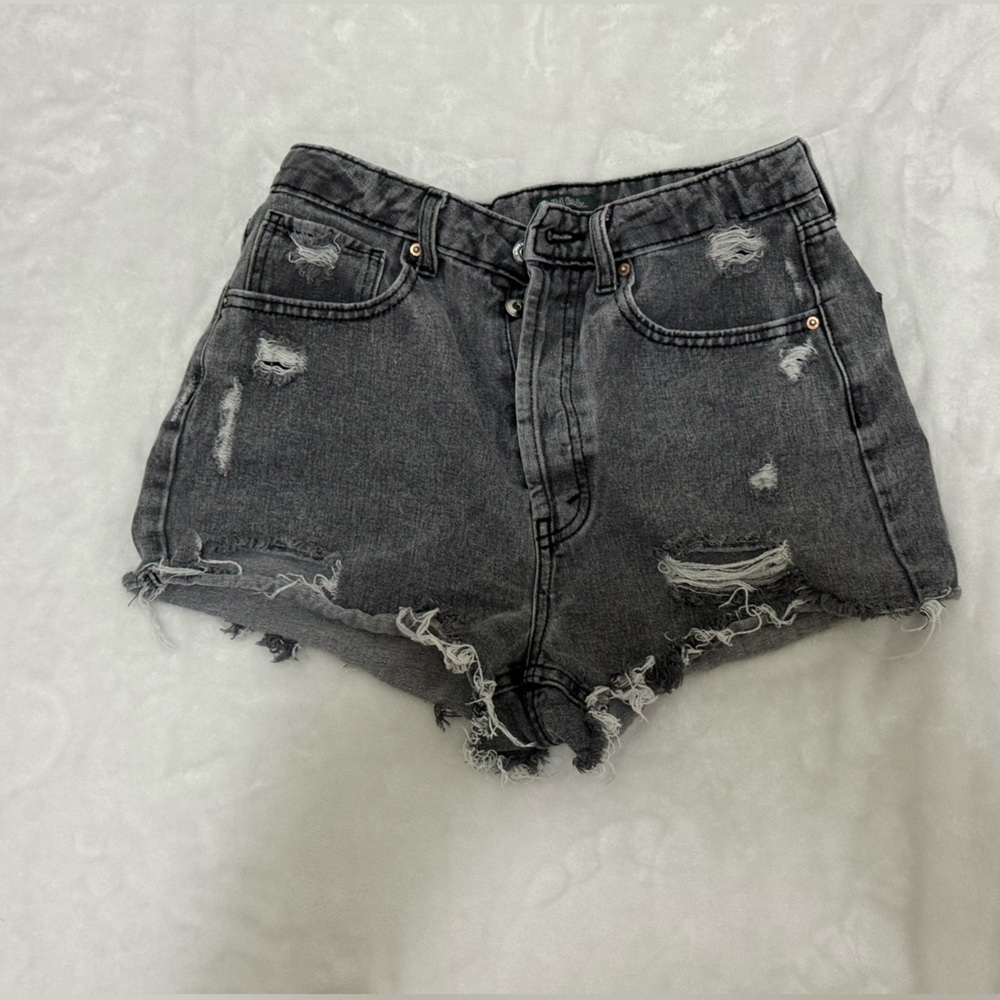 Distressed Gray Denim Shorts